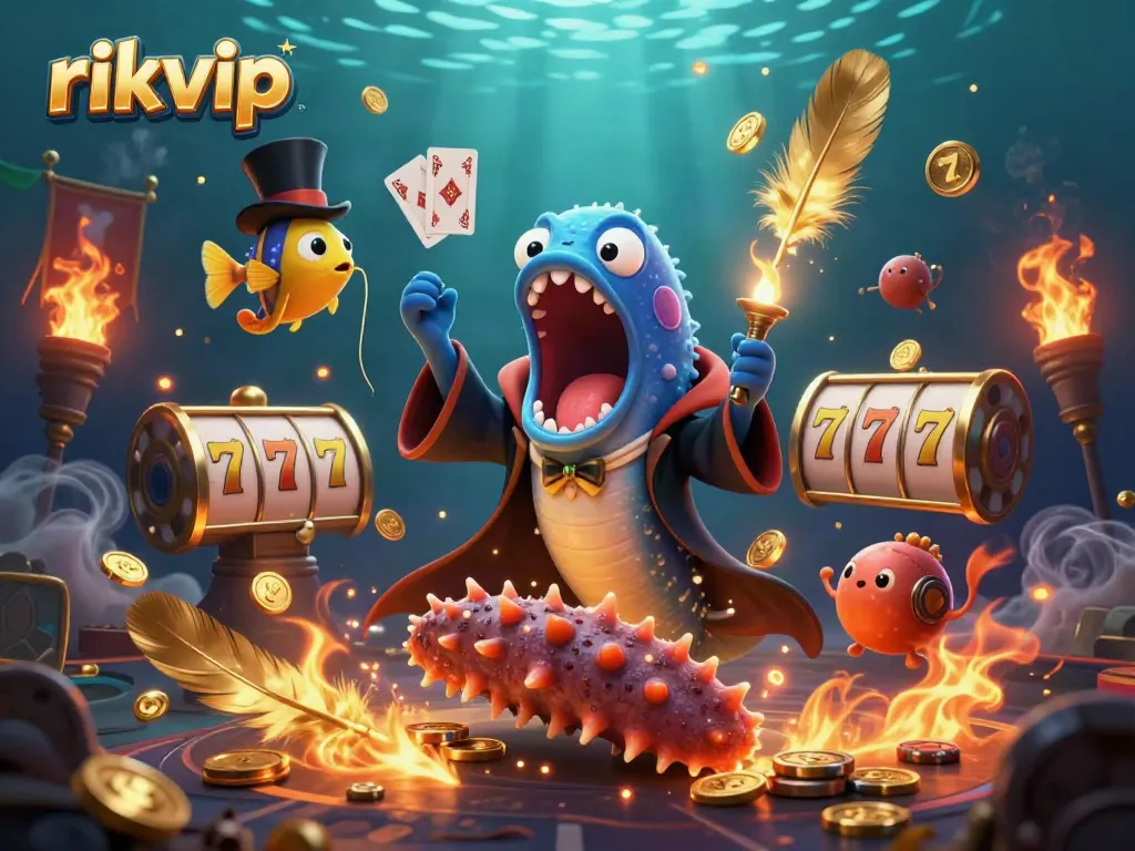 Experience the magic of rikvip with vibrant characters and dynamic casino elements in a thrilling underwater scene.
