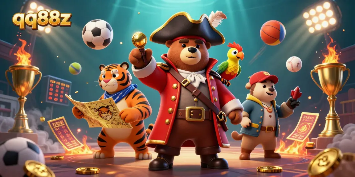 Experience the thrill of sports betting with qq88z's dynamic casino scene featuring animated characters.