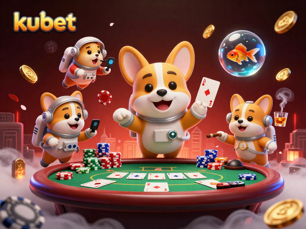 Experience dynamic gaming fun with kubet featuring playful characters in a vibrant casino setting.