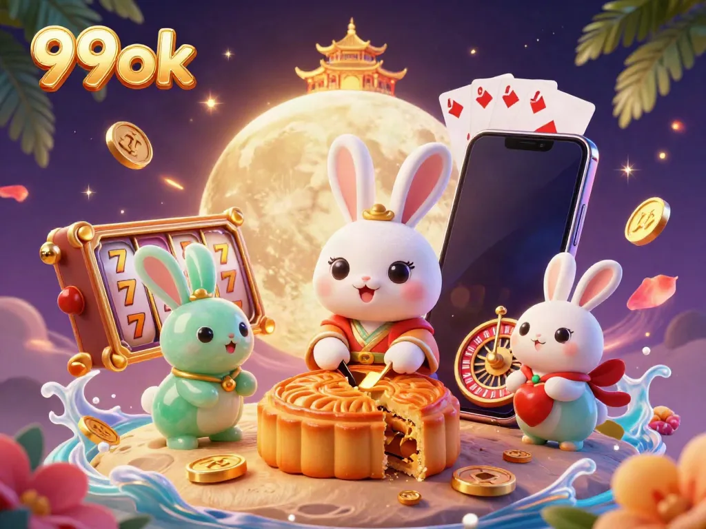 Experience the excitement of 99ok's casino with a vibrant moon-themed slot game illustration.