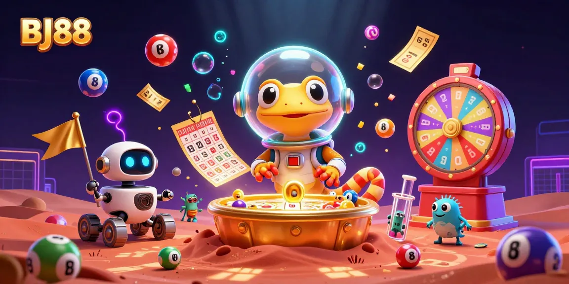 BJ88 visualizes an exciting 3D scene of a Martian gecko discovering a golden casino, enhancing the thrill of online gambling.