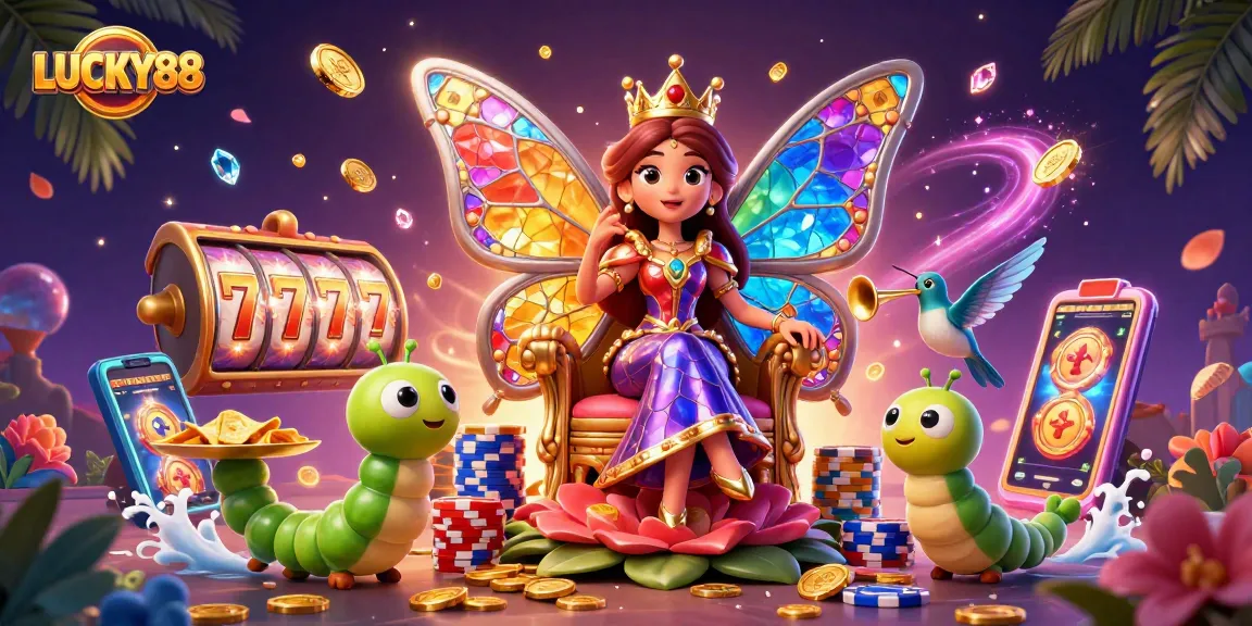 Spin the reels of LUCKY88 with vibrant characters amidst a rich casino atmosphere