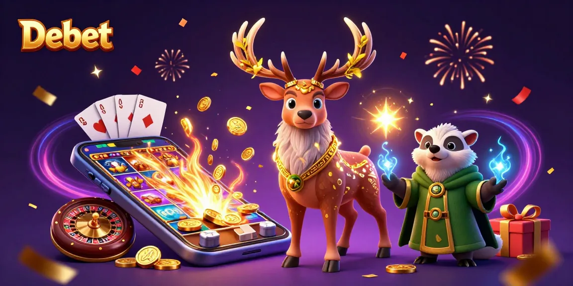 Engage in casino thrills with Debet's vibrant 3D fantasy illustration showcasing rich gaming elements.