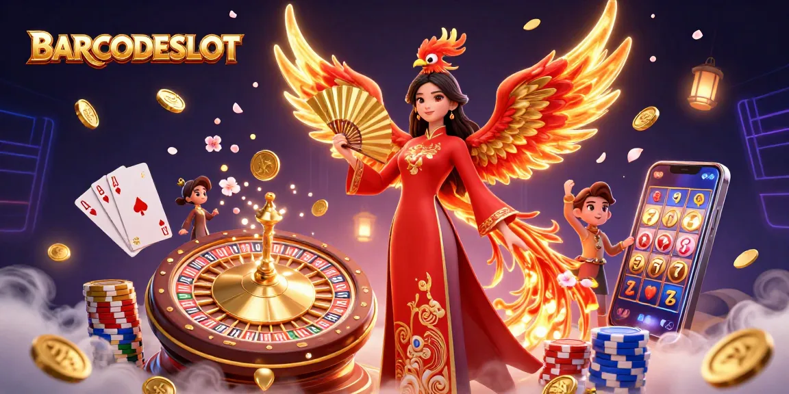 Spin winning slots at BARCODESLOT with vibrant characters and gaming elements in an enchanting scene.