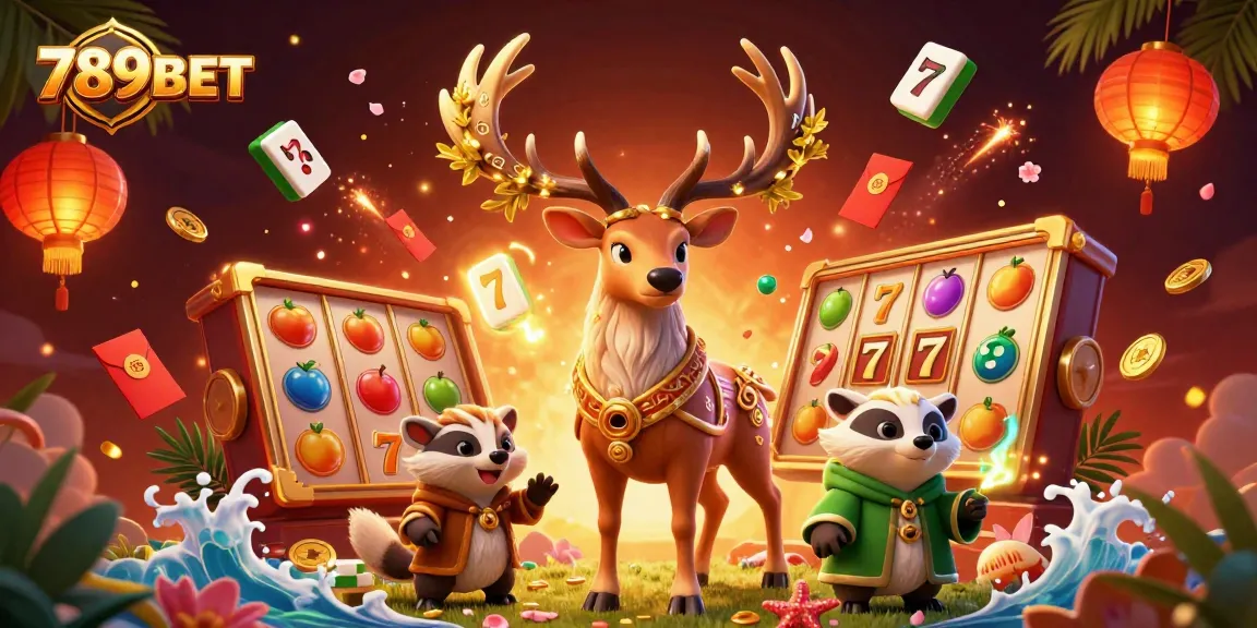 Play thrilling slots at 789BET with enchanting druid and badger characters amid vibrant casino elements.