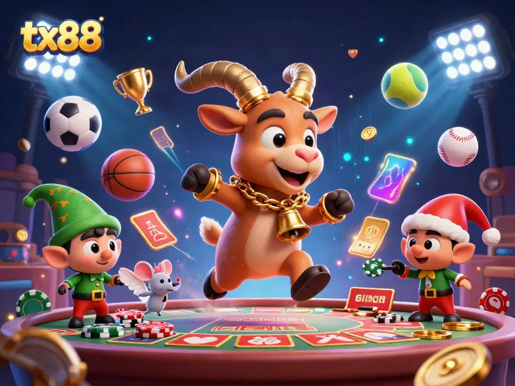 Experience the thrill of tx88 with Krampus, elves, and festive gaming chaos in this vibrant casino scene.