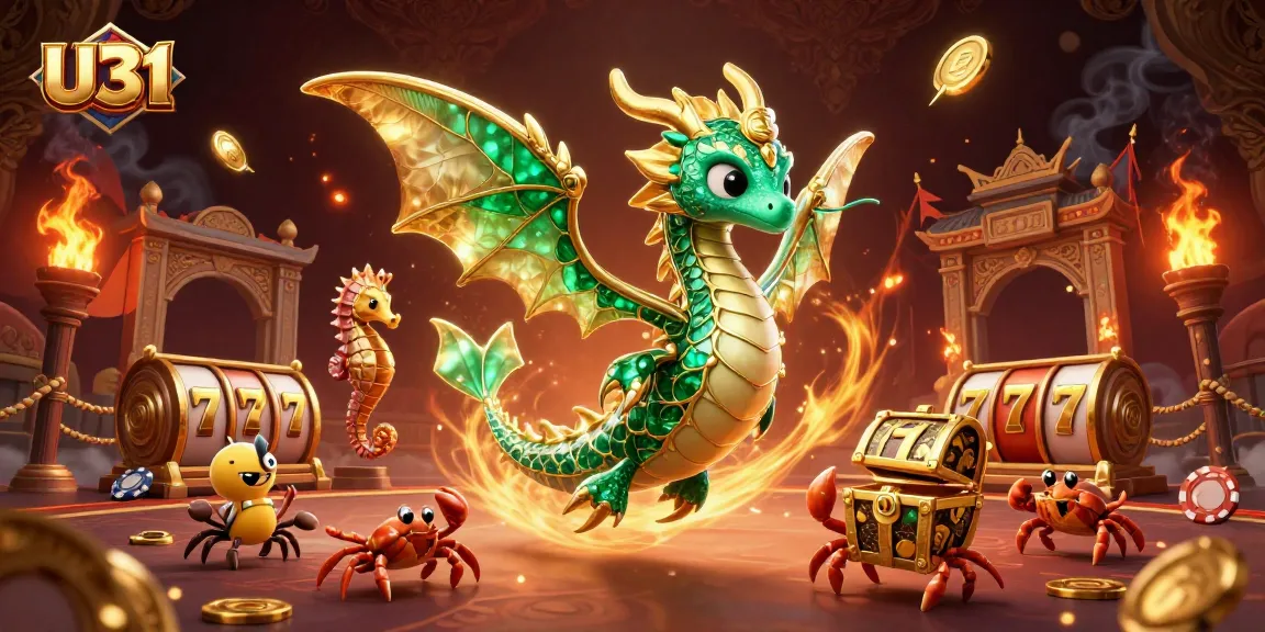 Experience winning at U31 with a vibrant, detailed casino illustration showcasing exciting game themes and characters.