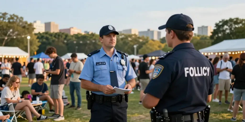 Security Guard ensuring safety at a local festival, showcasing professional community service.