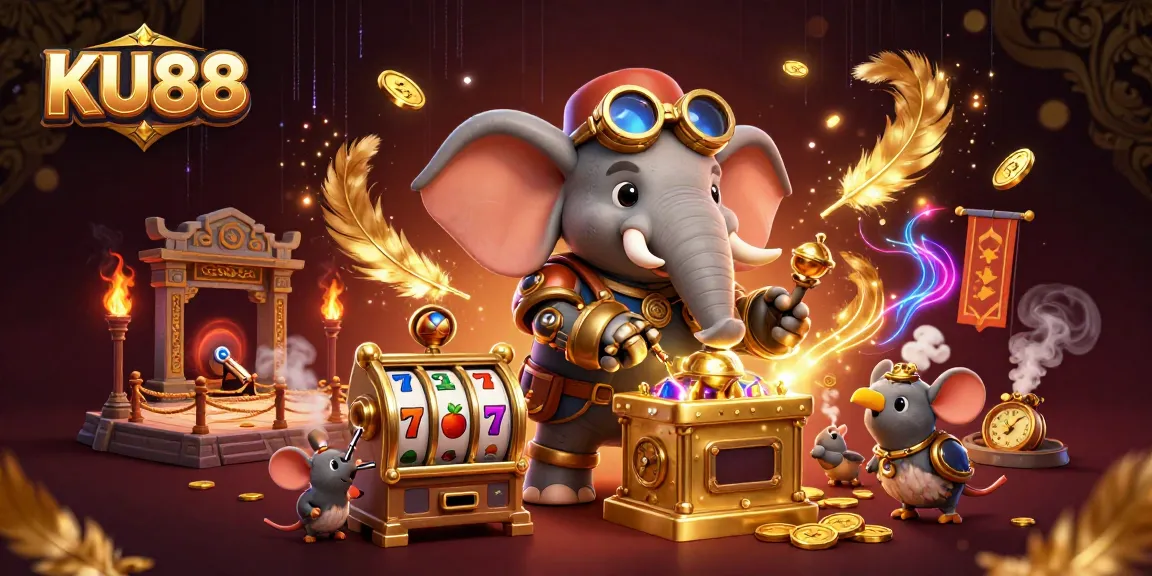 Engage in winning spins at KU88's vibrant online slot machine adventure, combining fun characters.