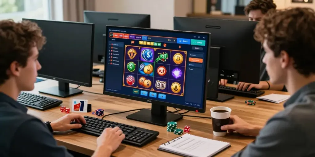 Player enjoying online casinos that accept credit card at a desktop with vibrant game graphics and gaming accessories