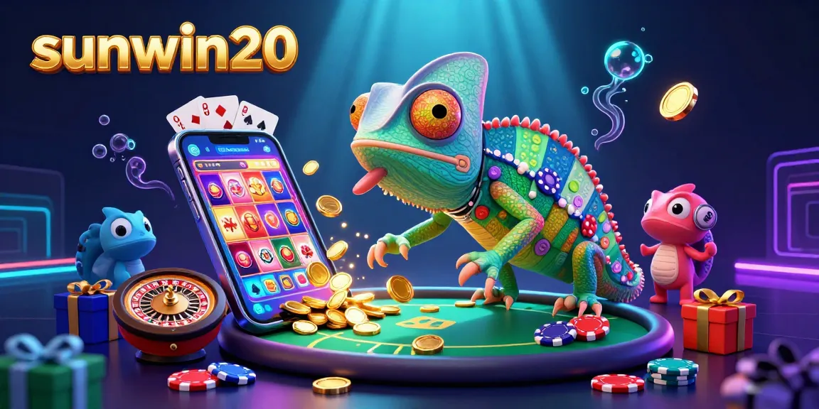 Engage with sunwin20 as the colorful chameleon casino owner captures coins and excitement.