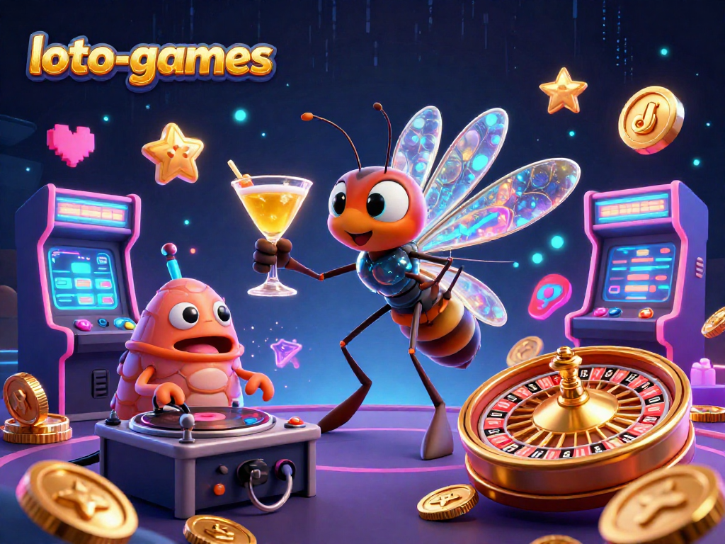 Loto-games brings excitement to players with a vibrant 3D casino scene featuring unique cartoon characters.