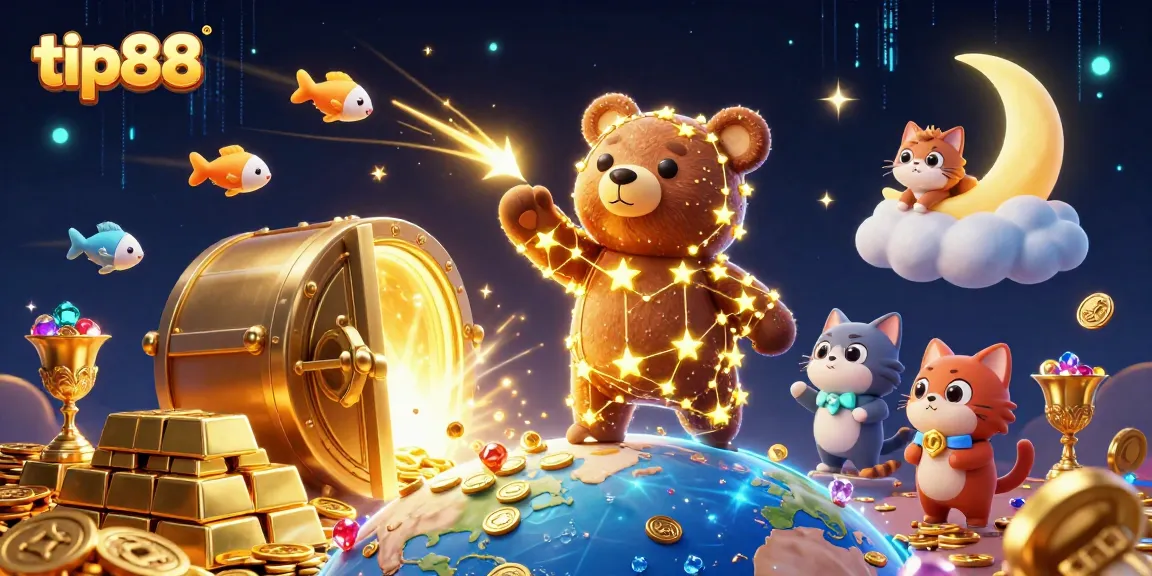 Experience thrilling wins at tip88 casino, featuring a vivid 3D illustration of a whimsical gambling scene.