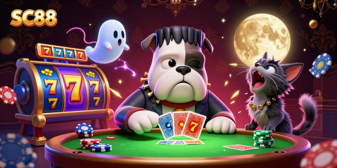 Join the fun at SC88 with a werewolf kitten and a ghost mouse in an exciting casino scene.