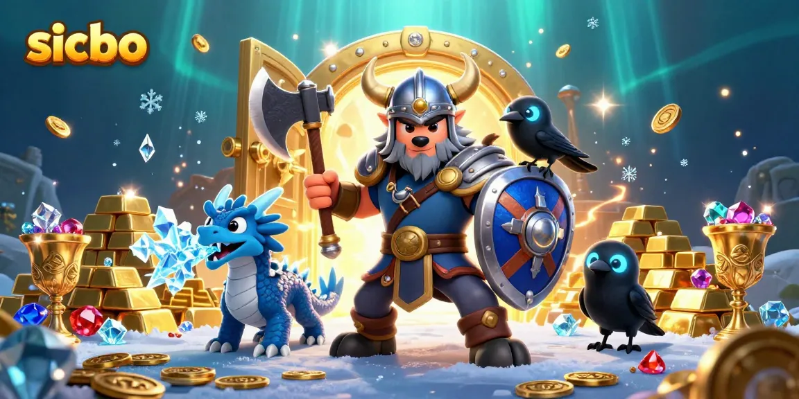 Experience sicbo excitement with a Viking wolf warrior, dragon, and treasure in a dynamic casino scene.