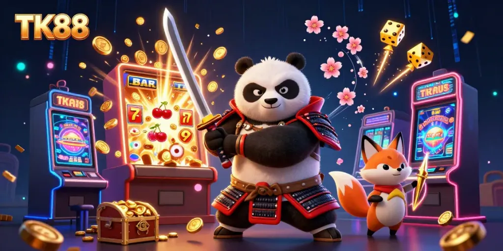 Engage in thrilling casino action with TK88, featuring dynamic gaming elements and vibrant characters.