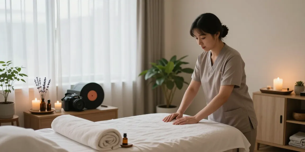 Tranquil massage studio setting for 정왕동출장마사지, featuring relaxing ambiance and essential oils.