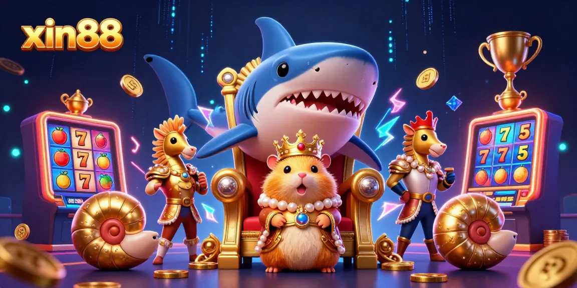 Experience excitement at xin88 with a golden hamster king amid a thrilling casino backdrop.