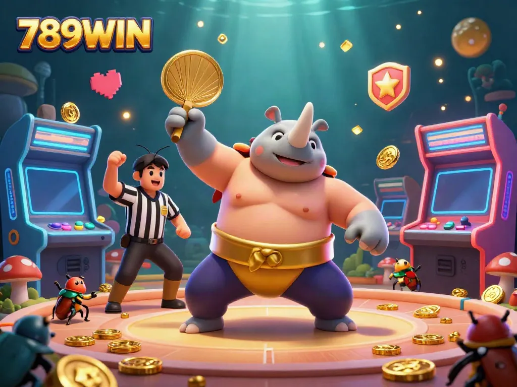 Experience thrilling wins at 789WIN with dynamic scenes of gaming excitement and golden coins cascading.