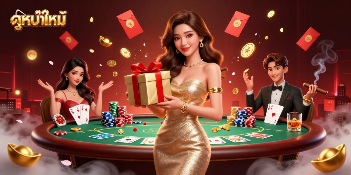 Play ดูหนังใหม่ in a vibrant casino scene with lively characters and rich decorations amidst thrilling game elements.