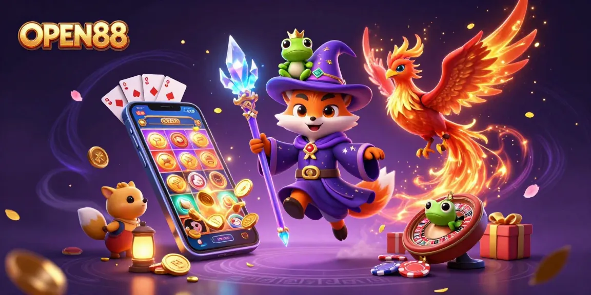 OPEN88 players engage with dynamic casino games amidst magic and excitement.