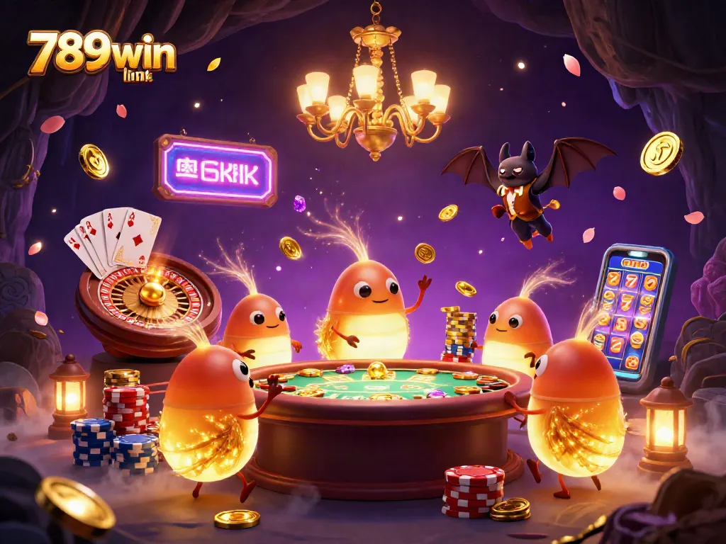 Join the fun with the 789win link as vibrant glowworms light up a fantasy casino scene.