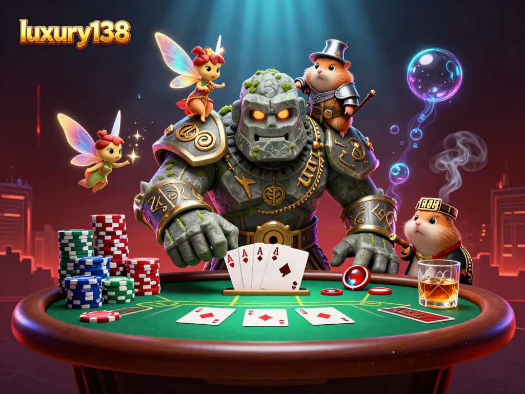 Experience thrilling gaming with luxury138 in this vibrant, detailed casino scene.