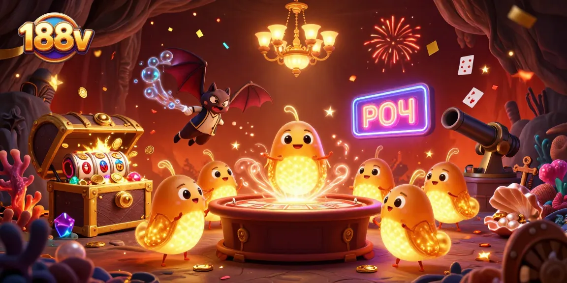 Join the exciting world of 188v, illuminated by glowworms lighting a vibrant casino atmosphere.