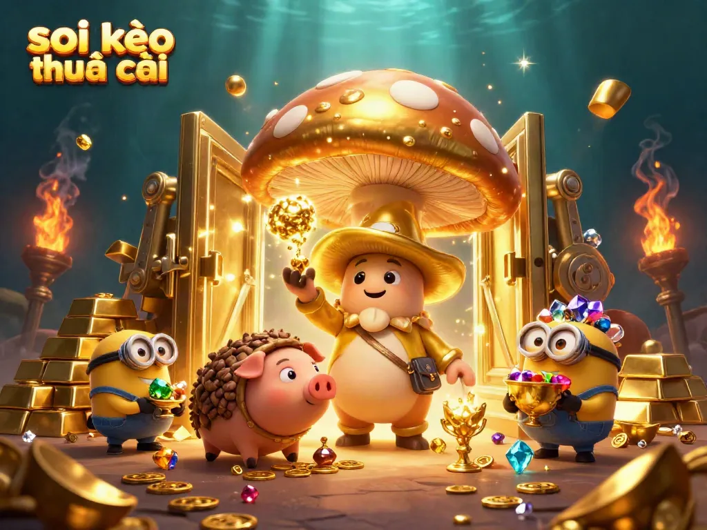 Check out the soi kèo nhà cái magic with golden treasures and dynamic characters in action!