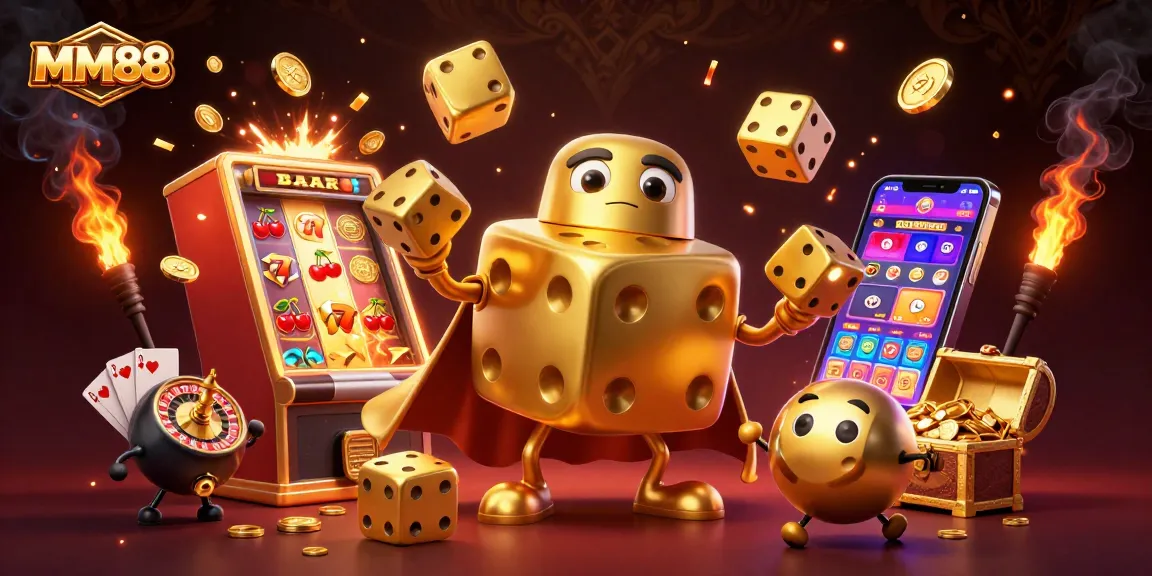 Get ready to win big with MM88 at this vibrant casino illustration showcasing a dynamic gaming experience.