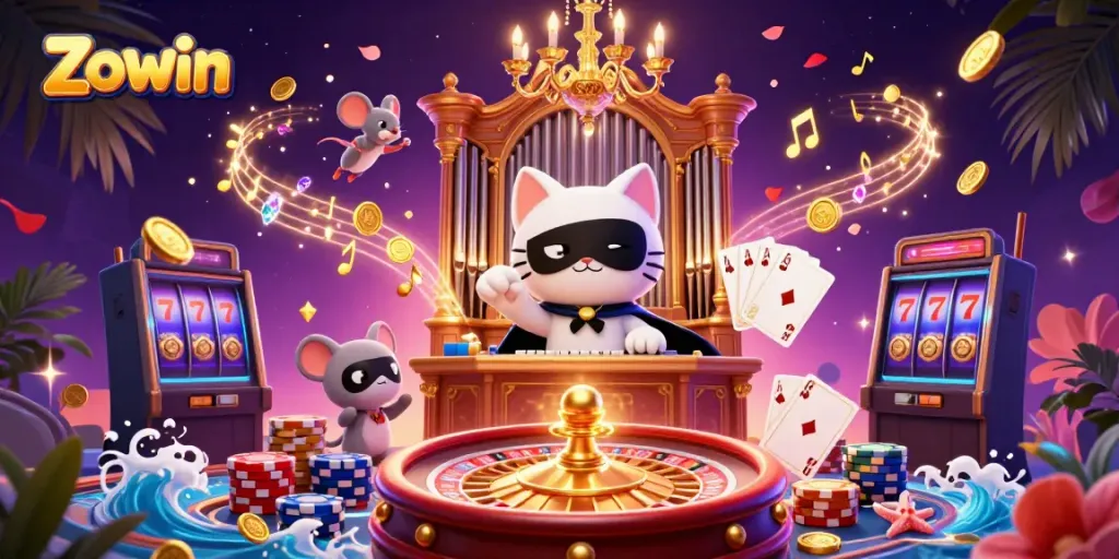Zowin offers thrilling gaming experiences with vibrant casino elements and animated characters.