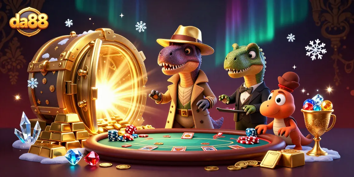 Experience da88 gaming excitement as a velociraptor card counter and friends plan a heist at a lively blackjack table.