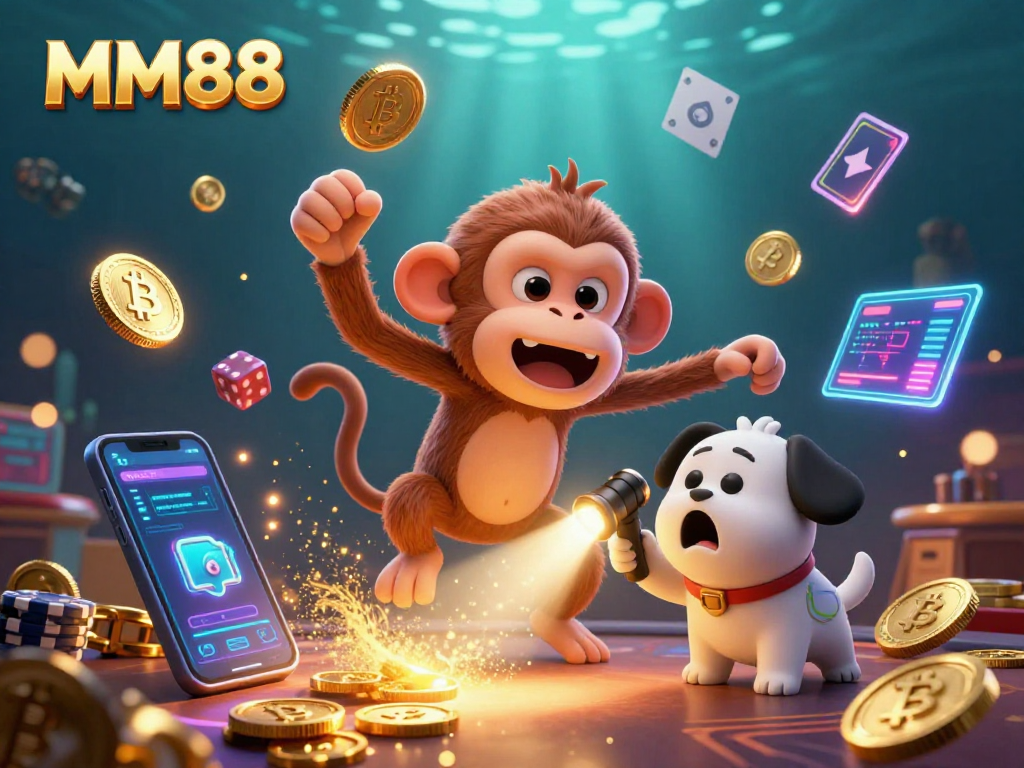 Experience thrilling adventures at MM88 casino with a mischievous poltergeist monkey and a curious puppy!