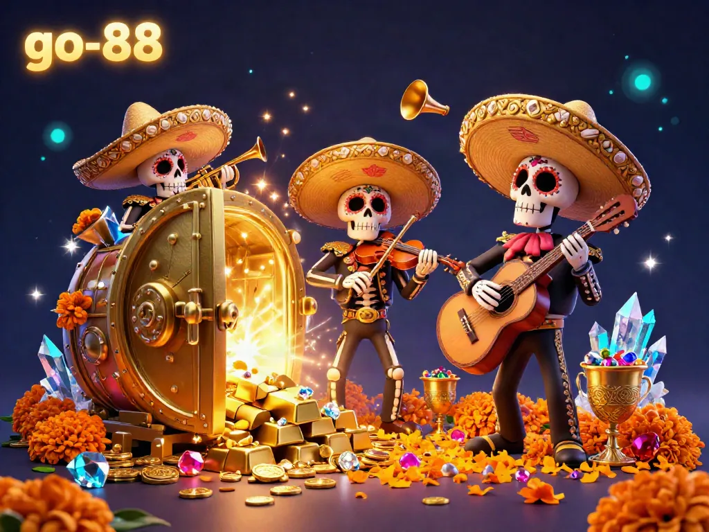 Experience the vibrant go-88 mariachi scene with jubilant characters surrounded by treasures, ideal for casino enthusiasts.