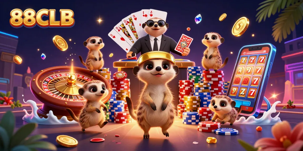 Experience thrilling gameplay with 88CLB as meerkats play in an elaborate casino.