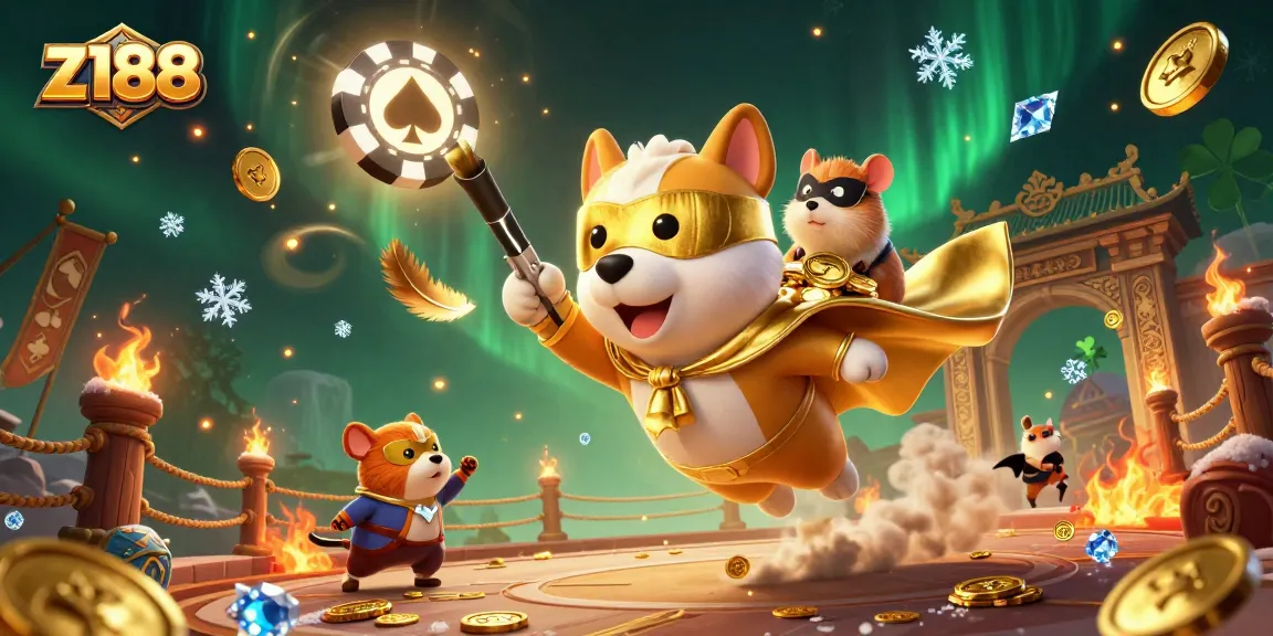 Experience thrilling action with z188's vibrant gaming atmosphere, featuring a superhero dog and rich casino elements.