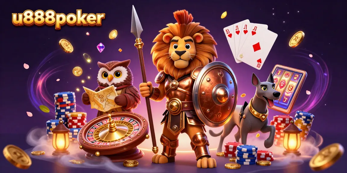 Engage with u888poker by witnessing a thrilling casino journey featuring lion, owl, and greyhound.