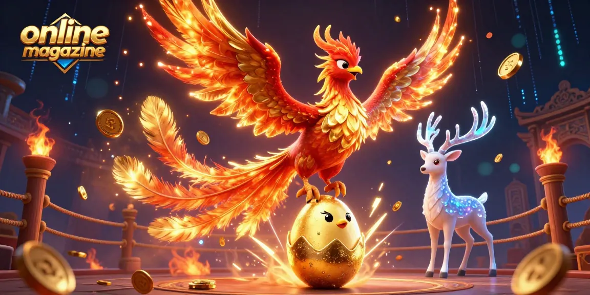 Engage with the magic of this online magazine featuring a phoenix amidst riches, perfect for casino enthusiasts.