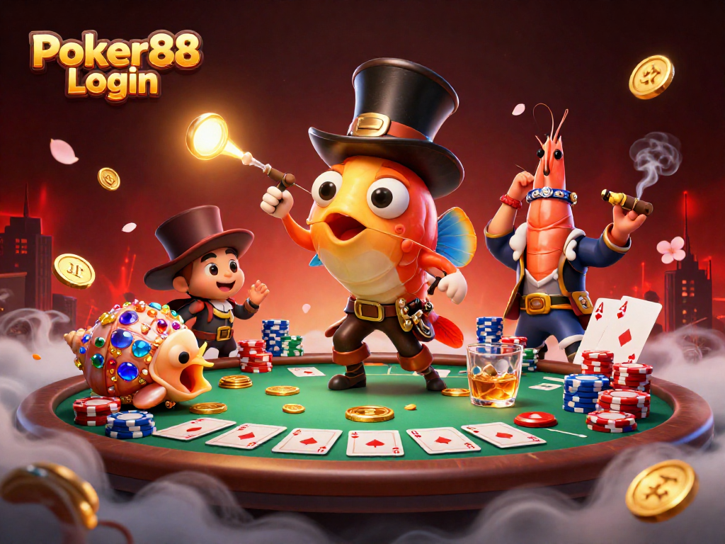 Engaging illustration of Poker88 Login showcasing poker elements and characters in a vibrant casino scene.