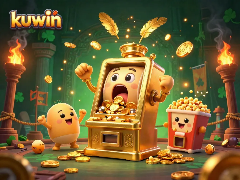 Kuwin slot machine celebrates a jackpot, showcasing a dynamic casino scene with vibrant characters and atmospheric effects.