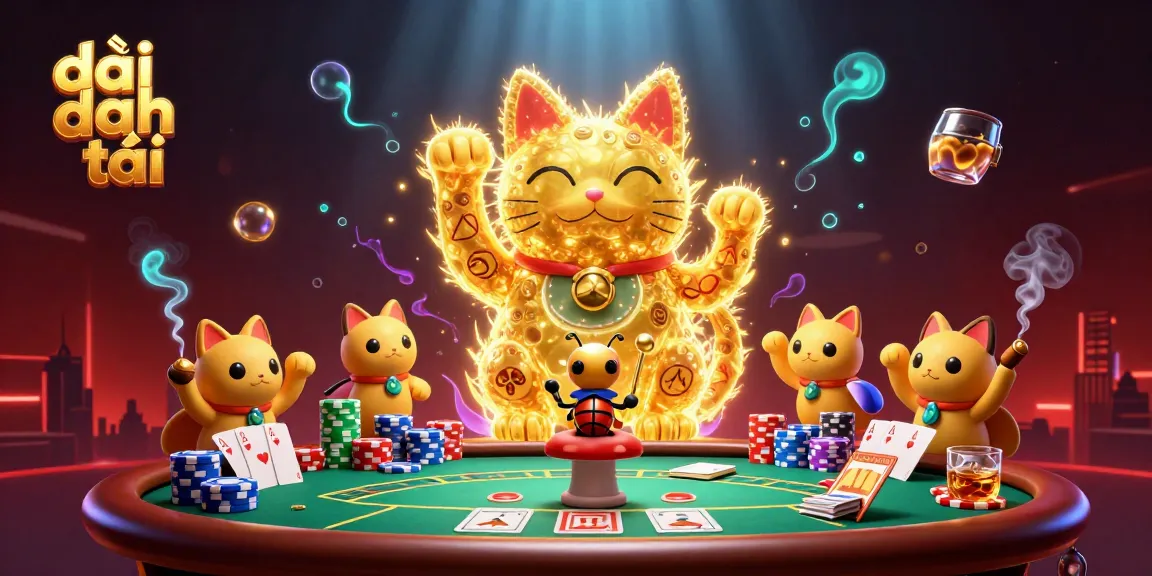 Engage in exciting wins with đại phát tài featuring a golden lucky cat and vibrant casino elements.
