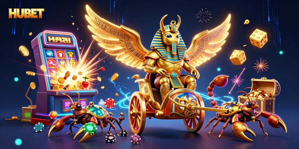 Experience HUBET's thrilling slot machine action with golden beetles and scorpions