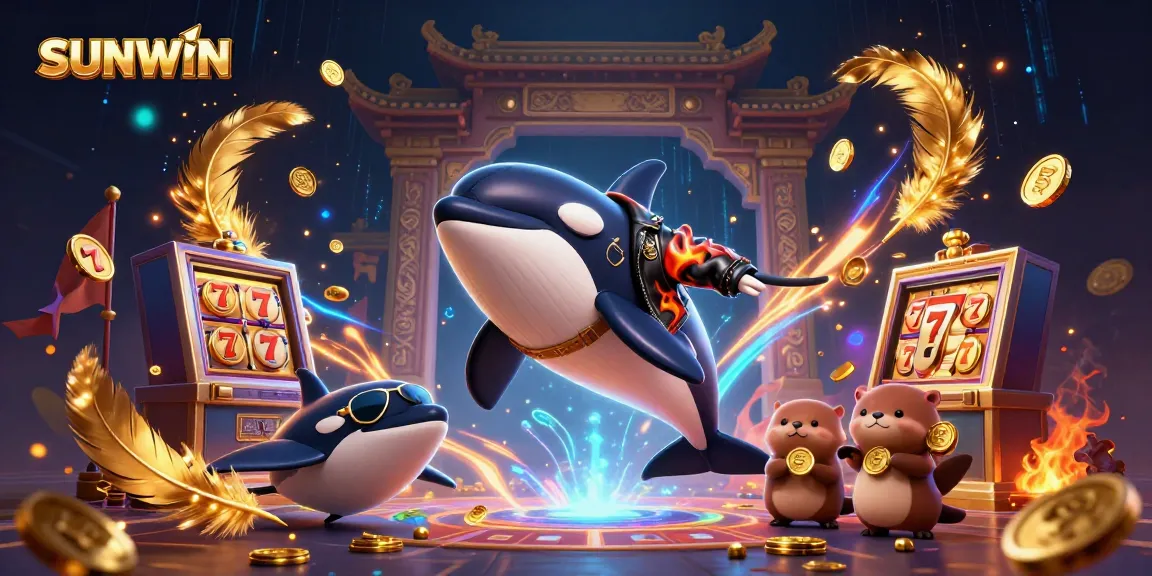 SUNWIN showcases a thrilling online casino scene with dynamic characters and slot elements.