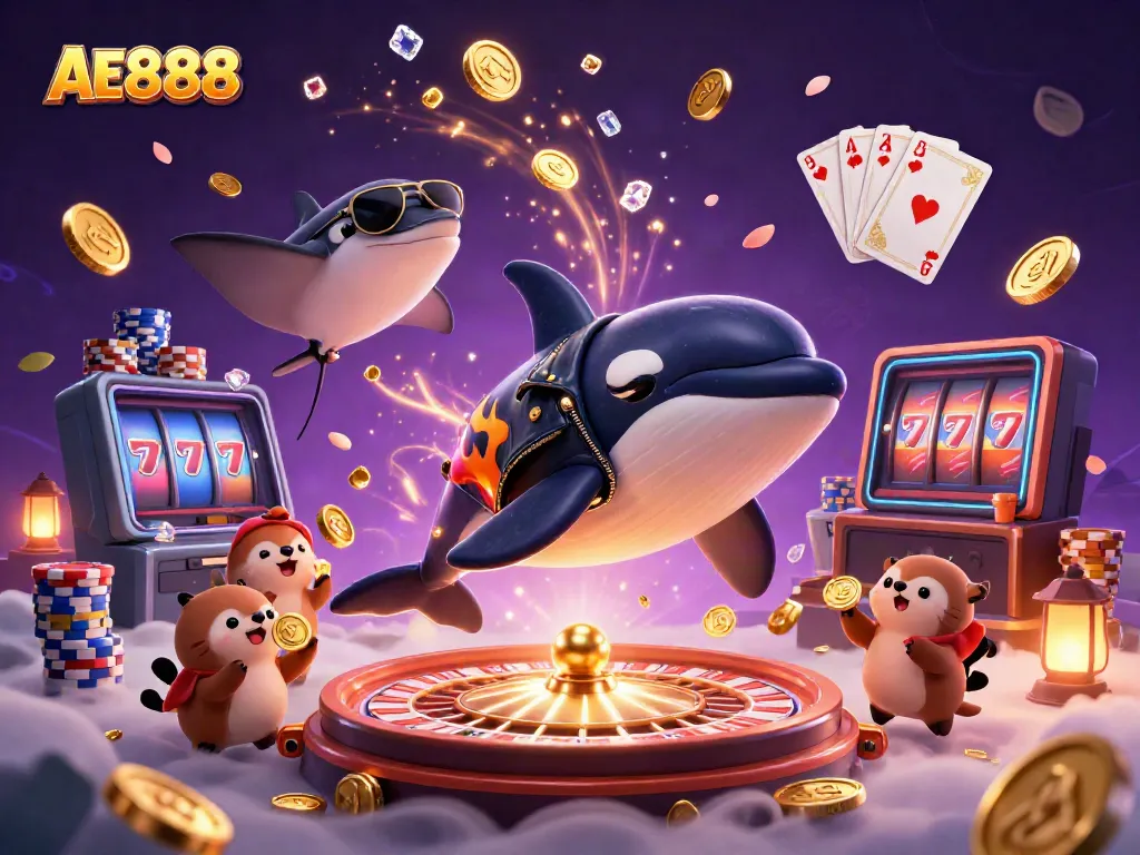 Experience exciting gameplay at AE888 casino with vibrant characters and dynamic casino elements.