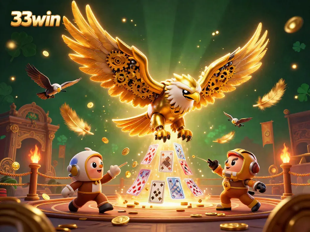 Experience thrilling gaming at 33win with dynamic holographic cards and an interactive casino setting.