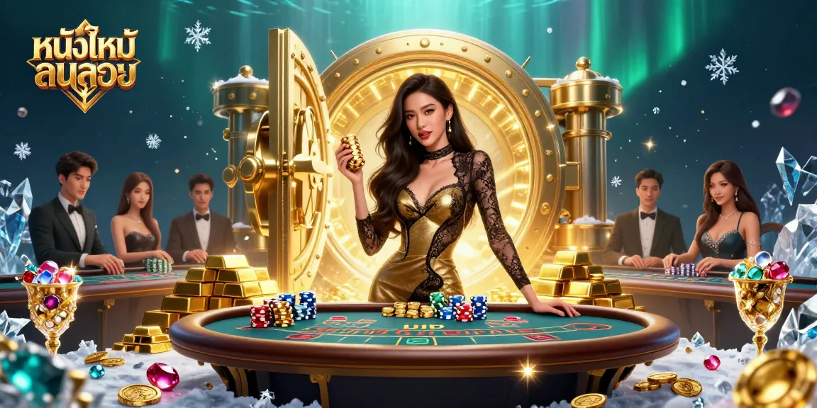 Engage with หนังใหม่ชนโรง as an Asian woman confidently plays baccarat in a high-stakes casino setting.