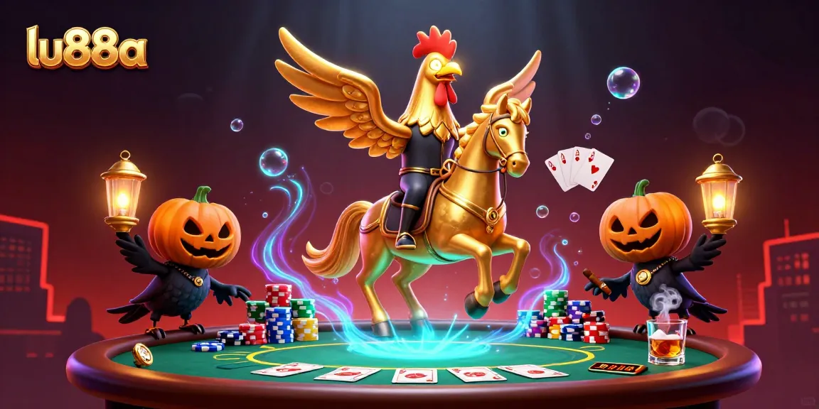Engage in thrilling games at lu88a casino featuring a vibrant scene with golden rooster and spectacular gaming elements.