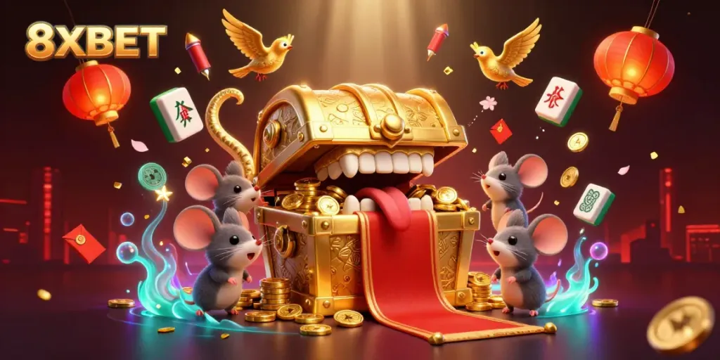Experience thrilling adventures with the vibrant 8XBET treasure chest scene featuring captivating gaming elements.