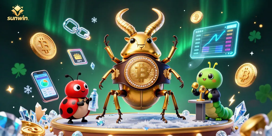 Engage with sunwin in a vibrant 3D casino scene featuring crypto elements and dynamic action.