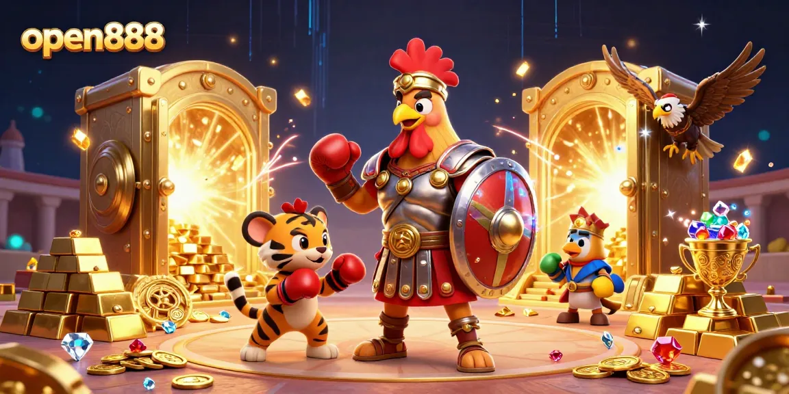 Experience thrilling bets with open888 in this dynamic 3D casino illustration featuring unique characters.